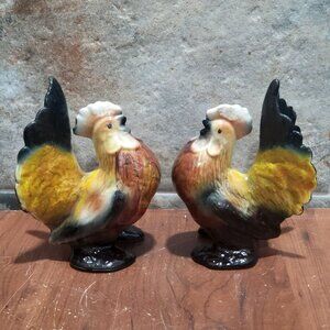 Vintage Pair Ceramic  Chicken Rooster Figurines Decorative Collectibles